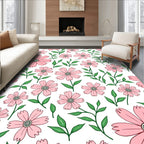 Pink Blossom Leafy Floral Pattern Rug