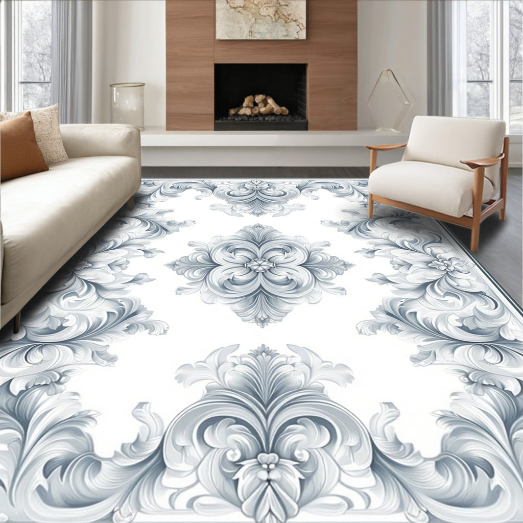 Elaborate Floral Scrollwork Pattern Rug