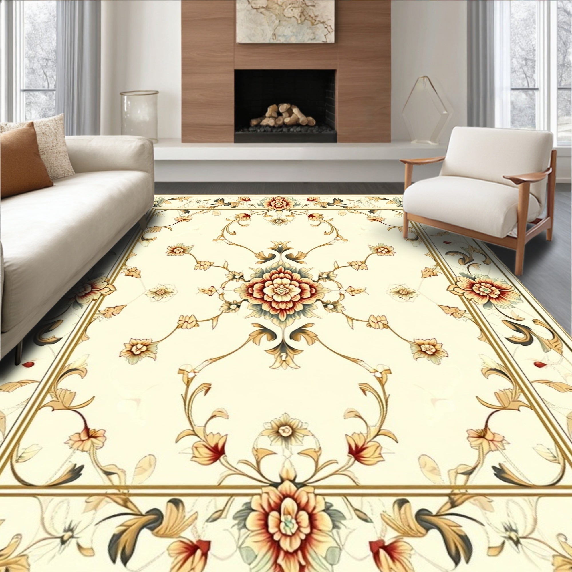 Antique Floral Scrollwork Square Rug