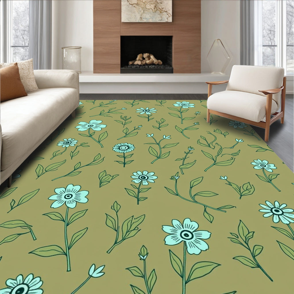 Botanical Floral Hand-Drawn Pattern Rug
