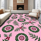 Pink Floral Green Medallion Branches Rug