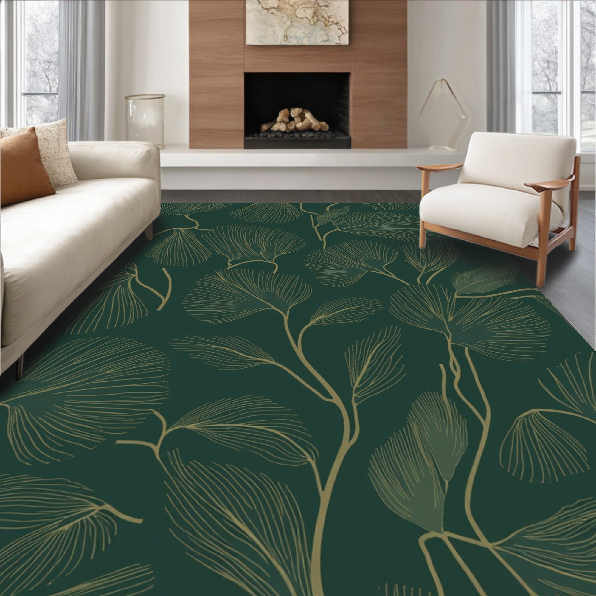 Elegant Botanical Line Art Rug