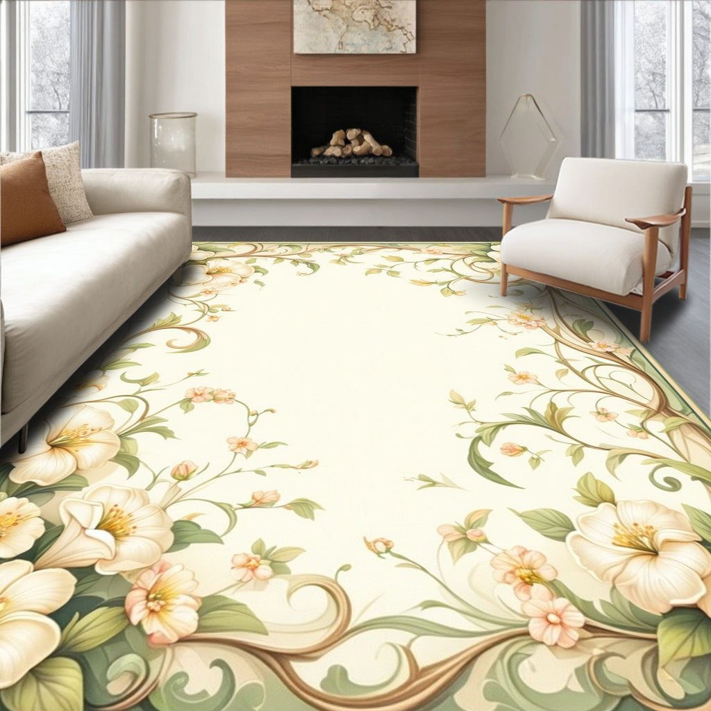 Floral Vine And Scrollwork Design Rug