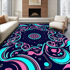 Whimsical Pink Teal Starburst Medallion Rug