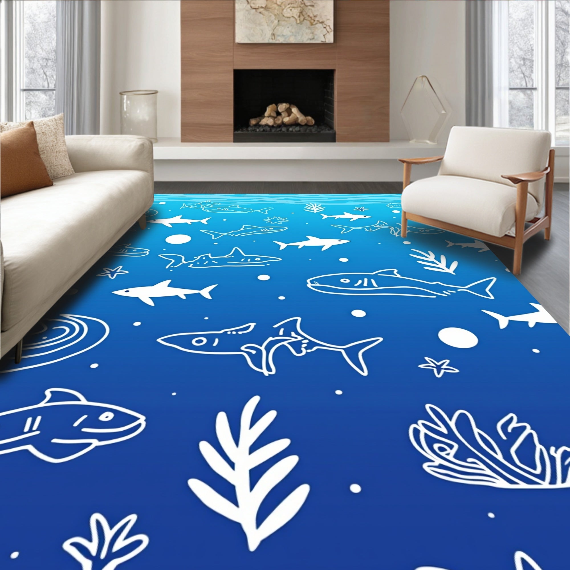 Oceanic Shark Underwater Art Pattern Rug