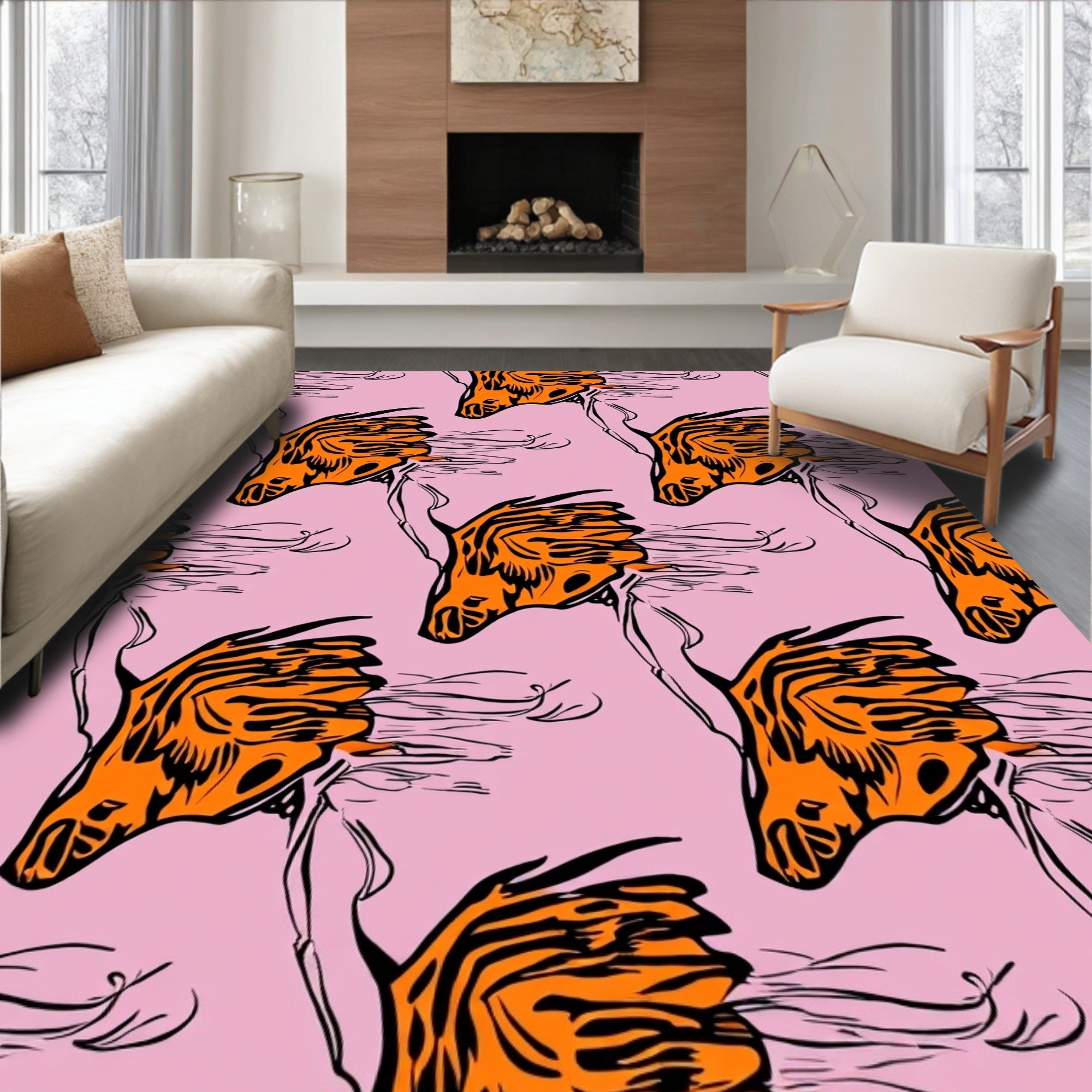 Bold Orange Tiger Stripe Horse Design Rug