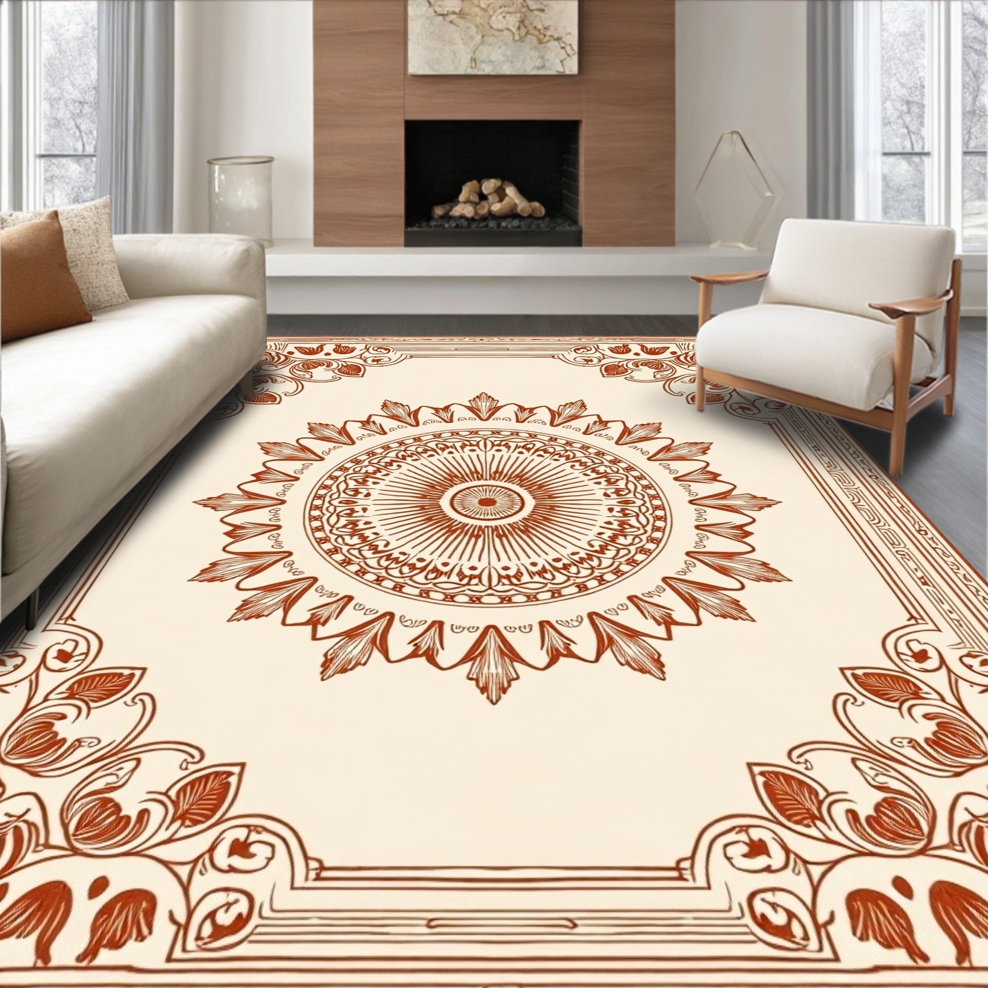 Ornate Sunburst Mandala Floral Design Rug