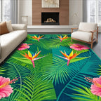 Tropical Bird of Paradise Hibiscus Leaves Rug