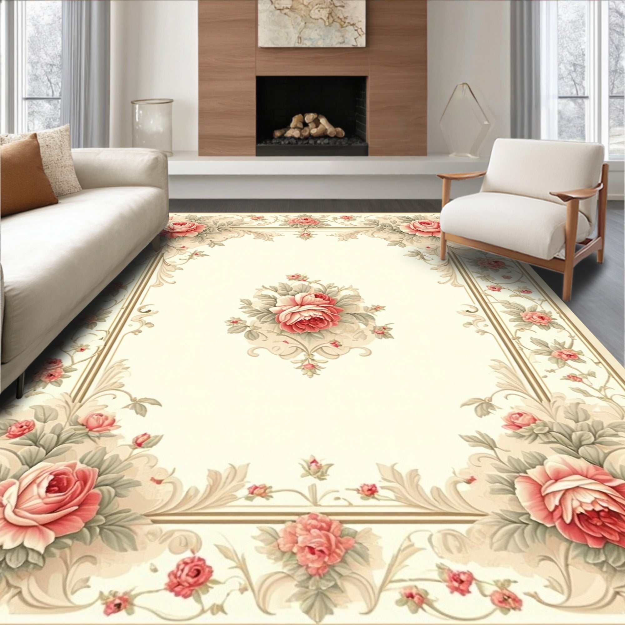 Elegant Floral Rose Patterned Rug