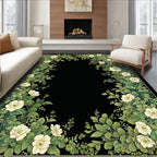 Elegant White Floral Vine Border Rug