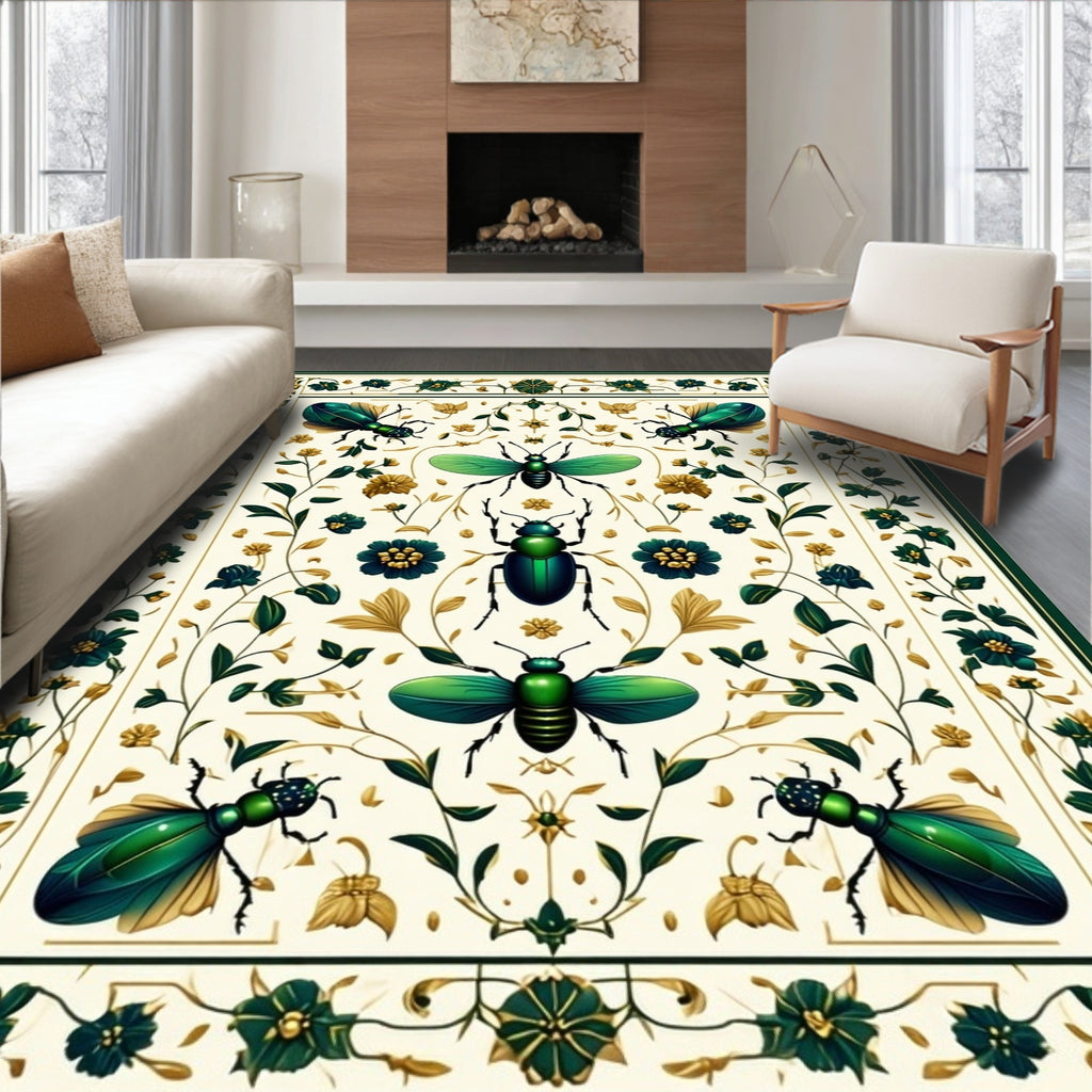 Emerald Beetle Floral Accents Rug