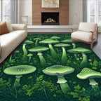 Enchanted Green Mushroom Garden Pattern Rug