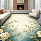 Romantic White Floral Botanical Vine Rug