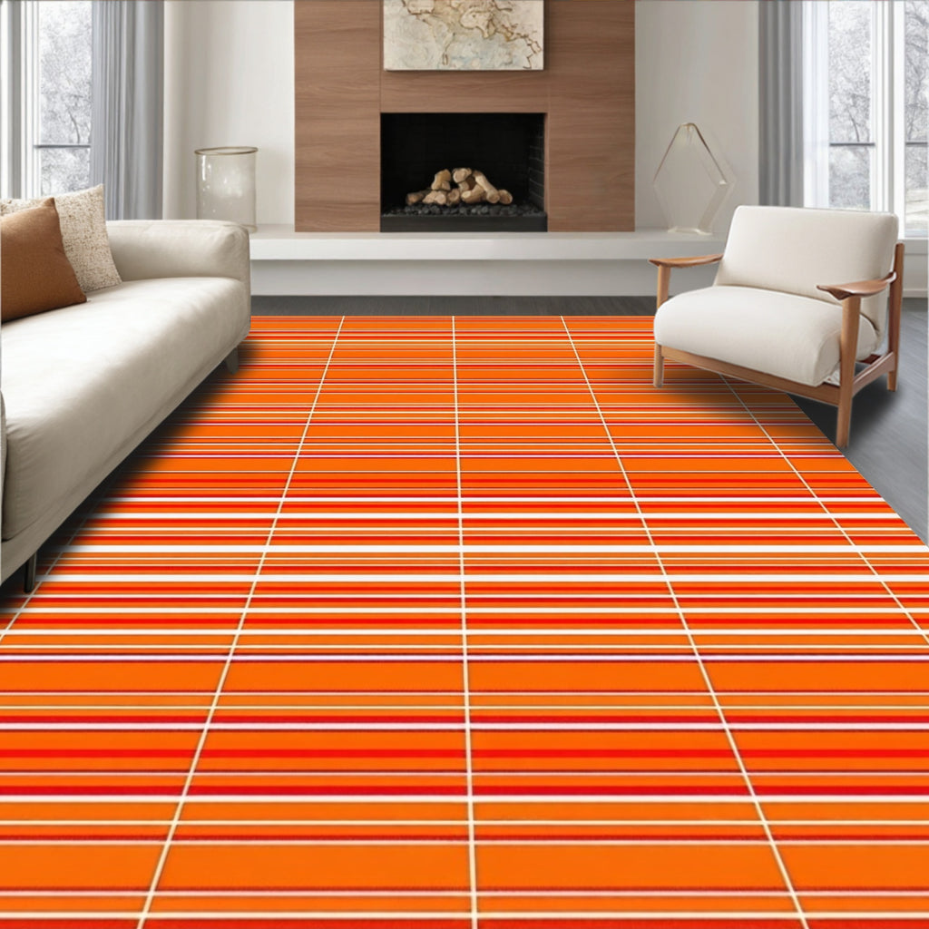 Orange Red Stripe Pattern Rug