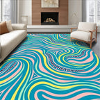 Turquoise Pink Yellow Swirling Lines Rug