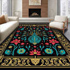 Floral Peacock With Ornate Border Design Rug