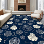 Navy Shells Botanical Pattern Rug