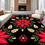 Vibrant Red Poinsettia Floral Medallions Rug