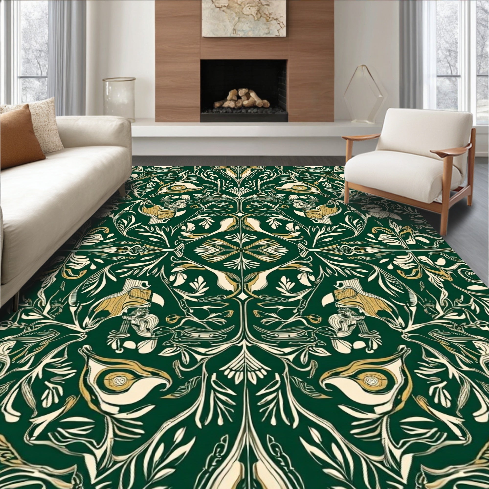 Art Nouveau Floral And Leaf Pattern Rug