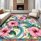 Floral Hibiscus Wave Pattern Design Rug