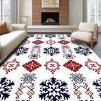 Deep Blue Crimson Snowflake Medallions Rug