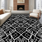 Black White Interlocking Line Pattern Rug