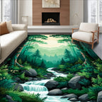 Enchanted Forest Waterfall Nature Scene Rug