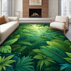 Lush Green Tropical Jungle Foliage Rug