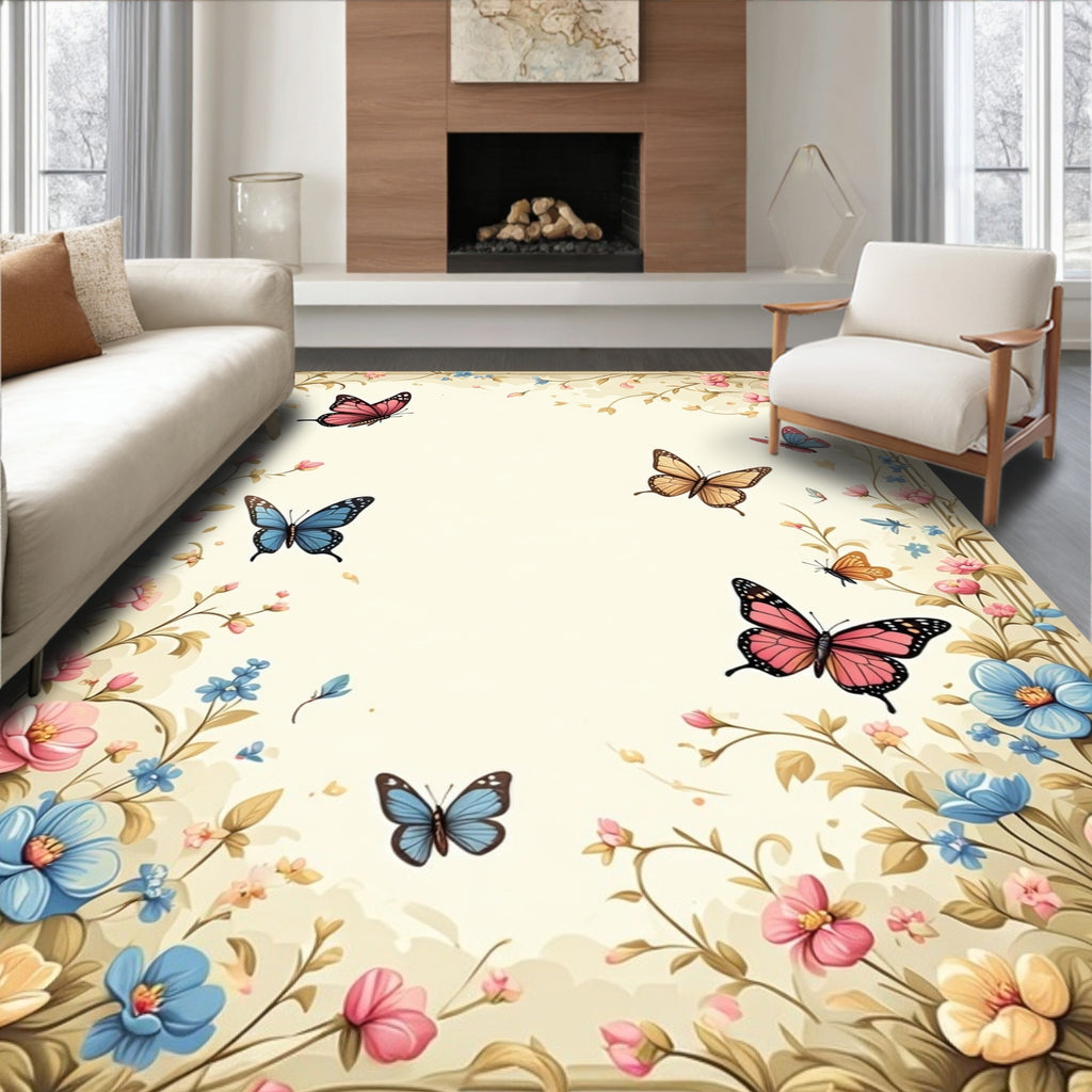 Floral Butterfly Garden Design Rug