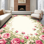 Vintage Pink Rose Floral Pattern Rug