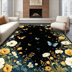 Whimsical Yellow Butterfly Floral Design Rug