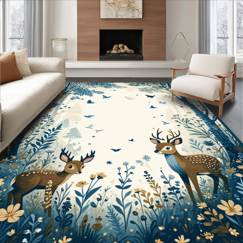 Woodland Deer Bird Scenic Rug