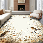 Whimsical Birds Floral Meadow Design Rug