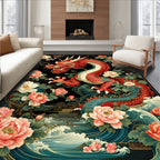 Red Dragon With Pink Floral Design Rug