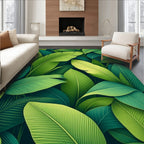 Lush Green Tropical Leaf Pattern Rug