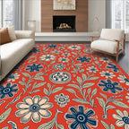 Red And Blue Floral Art Design Rug