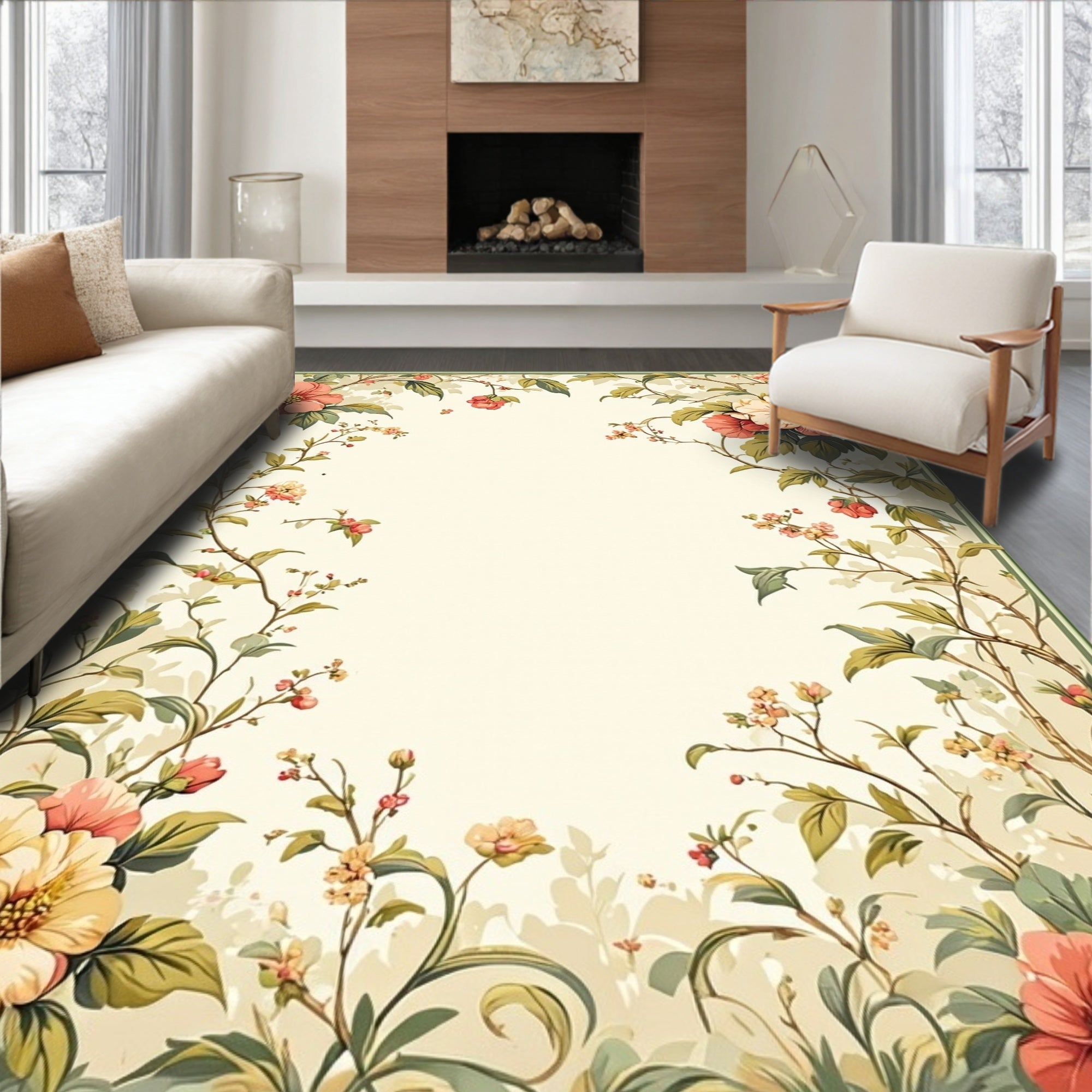 Vintage Floral Botanical Vines Rug