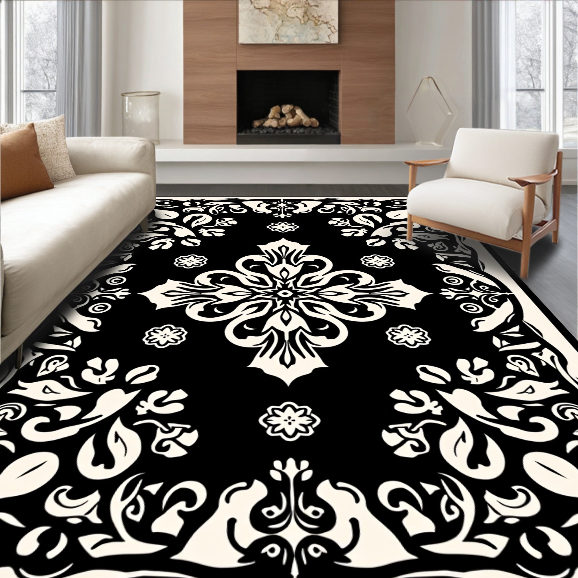 Ornate Floral And Leaf Pattern Rug