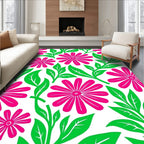 Bright Pink Daisy Floral Pattern Rug
