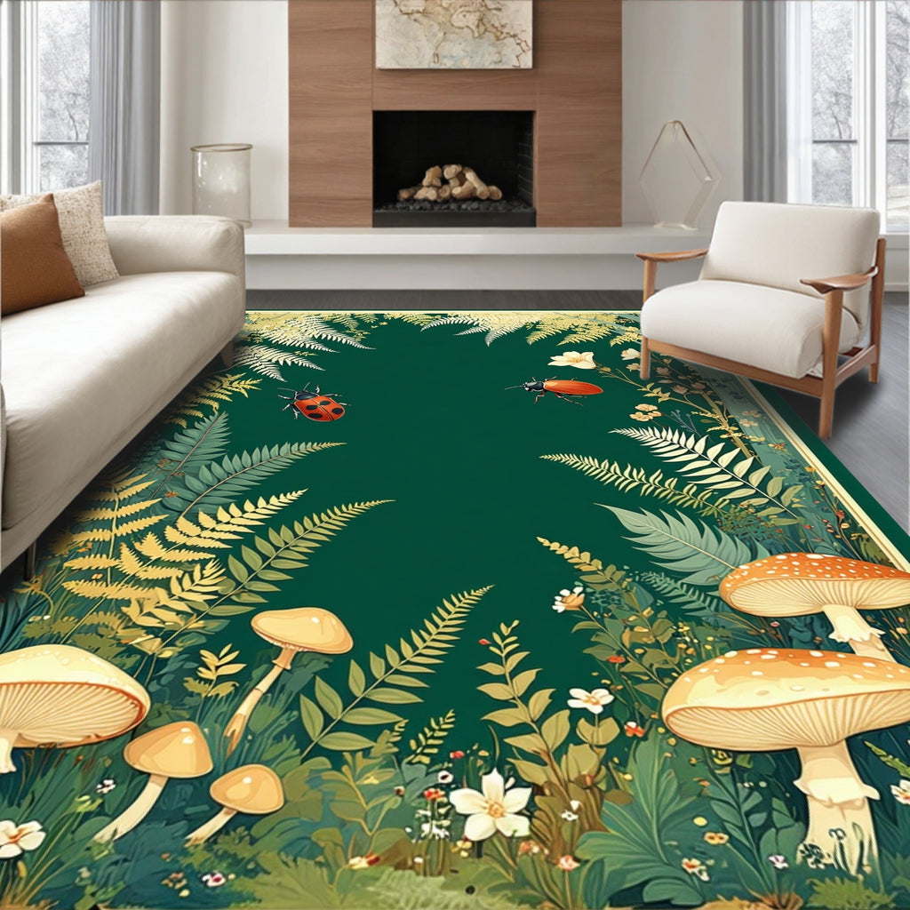 Enchanted Forest Ladybug Mushroom Pattern Rug
