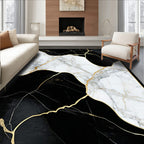 Black White Gold Marble Pattern Rug