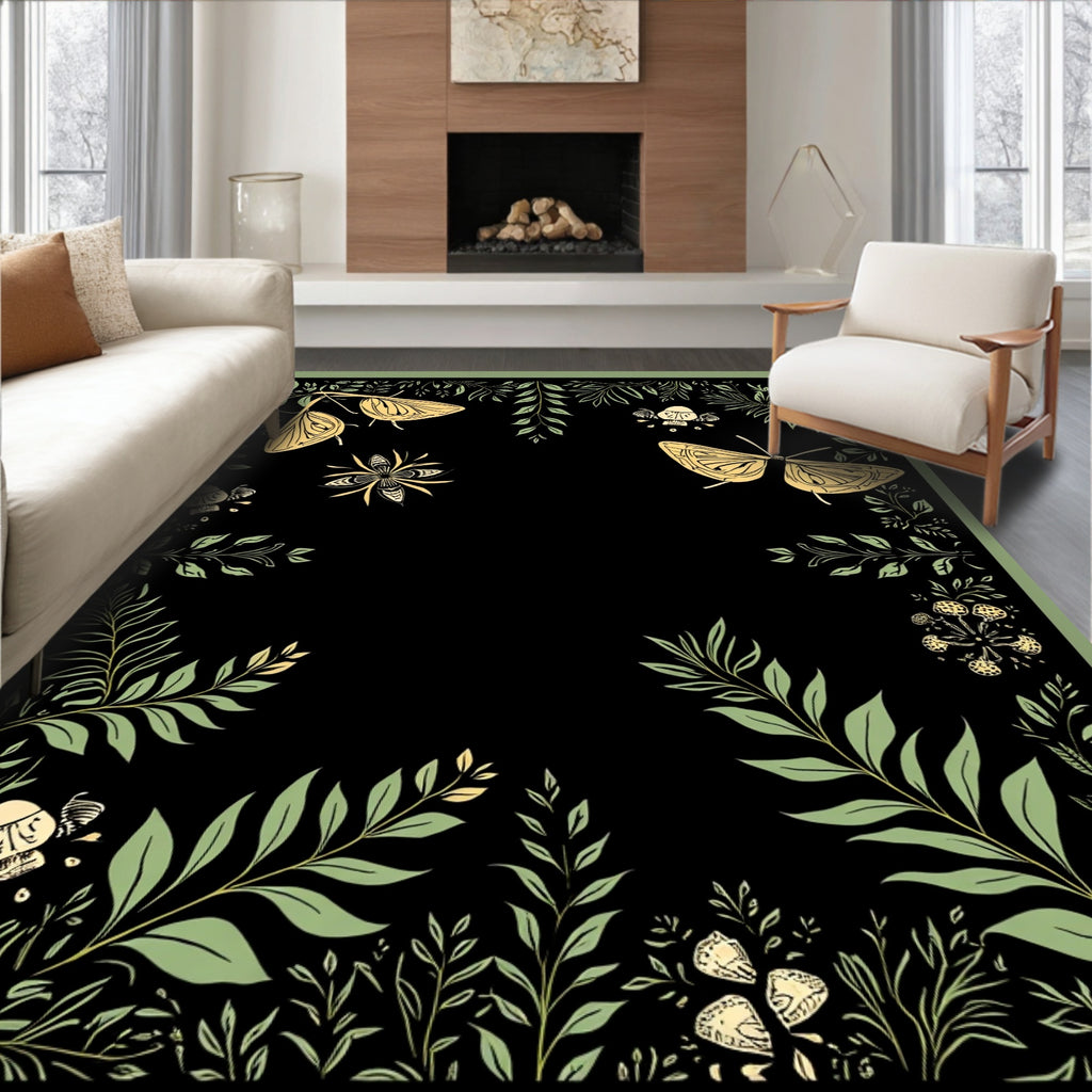 Golden Insect And Leafy Vine Design Rug