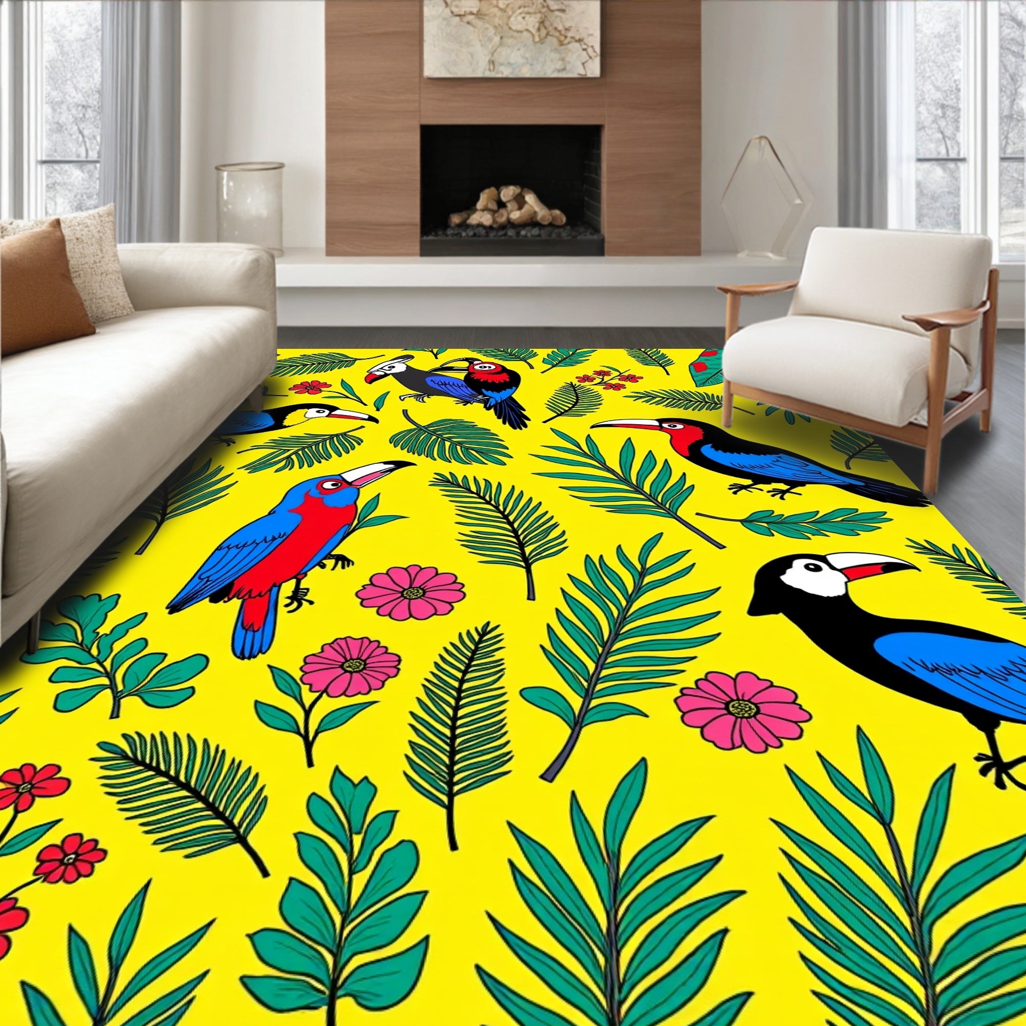 Vibrant Toucan Floral Jungle Design Rug