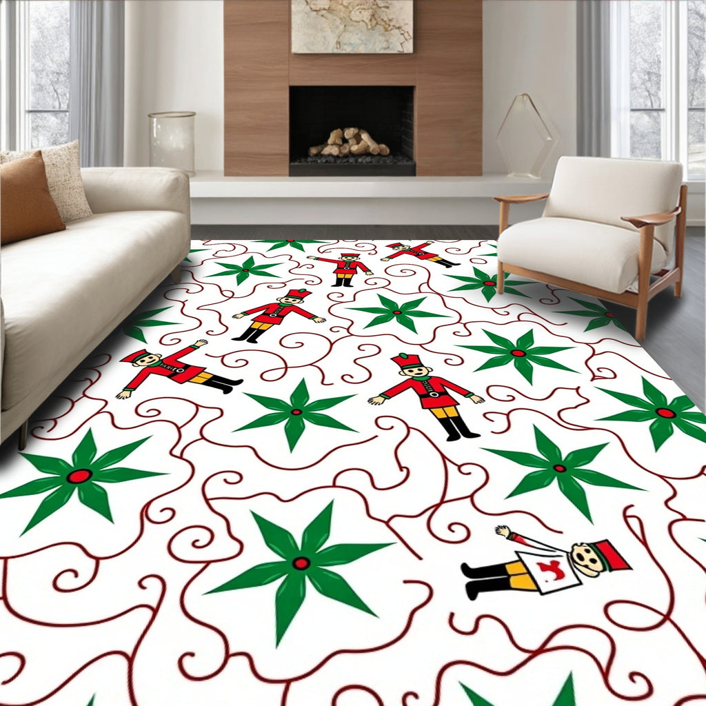Whimsical Toy Soldier Poinsettia Swirls Rug
