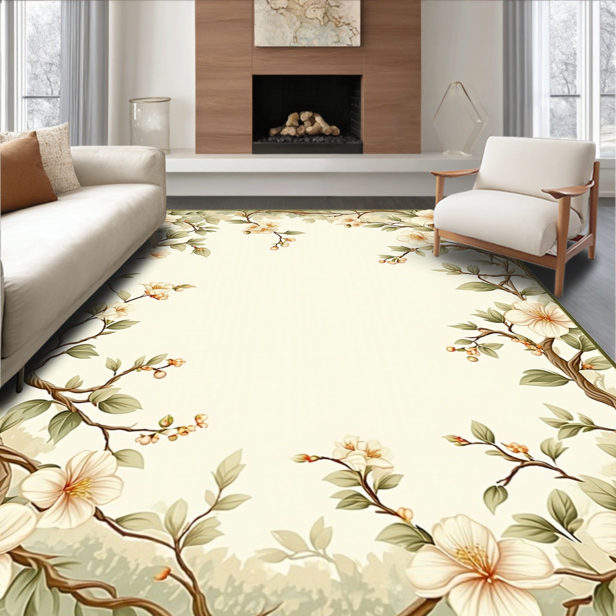 Botanical Frame Floral Nature Rug