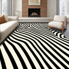 Abstract Black Ivory Wavy Lines Rug