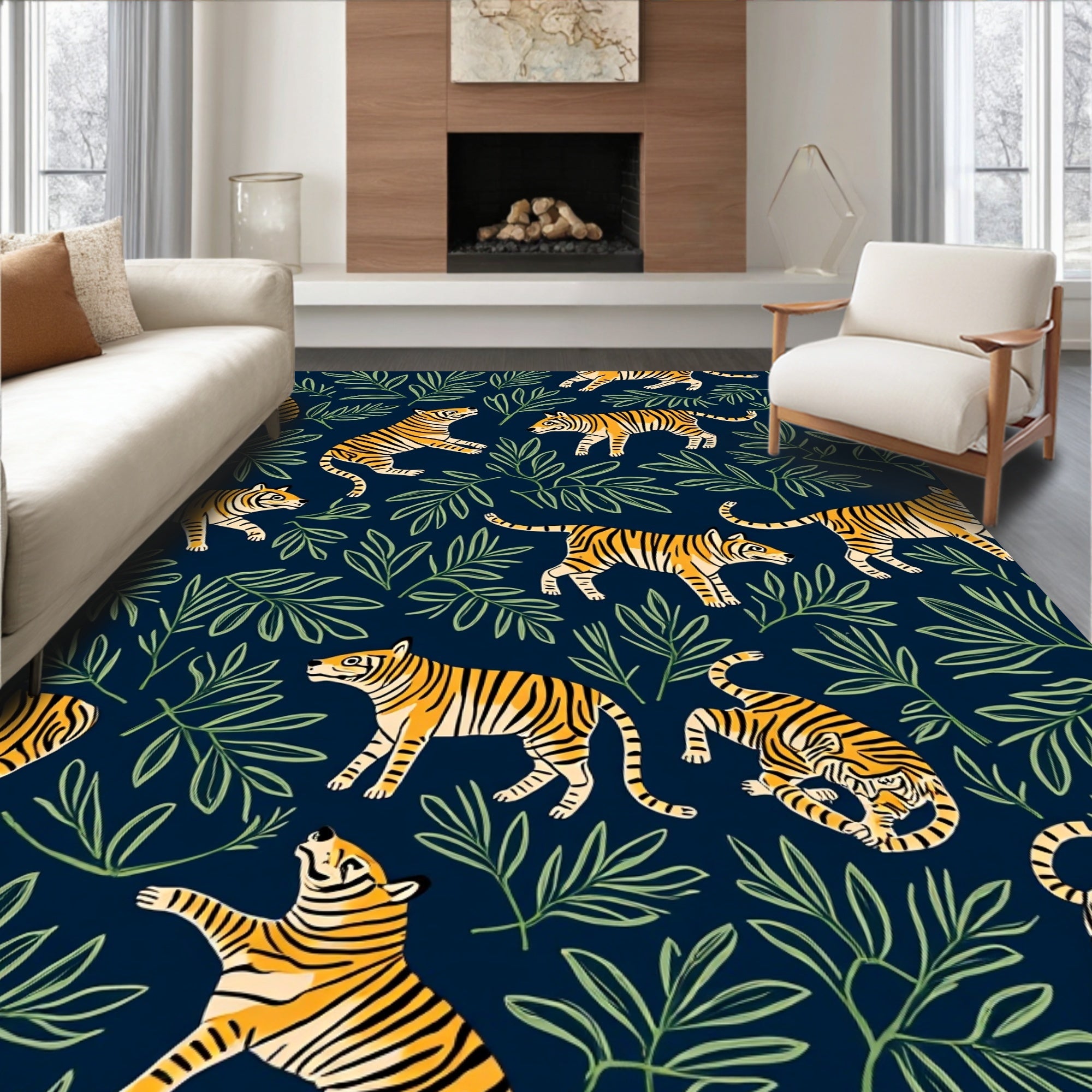 Whimsical Tigers Botanical Art Rug
