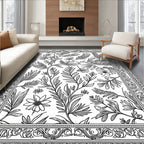 Botanical Flora Outline Vintage Pattern Rug