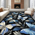 Whimsical Blue Butterfly Floral Pattern Rug