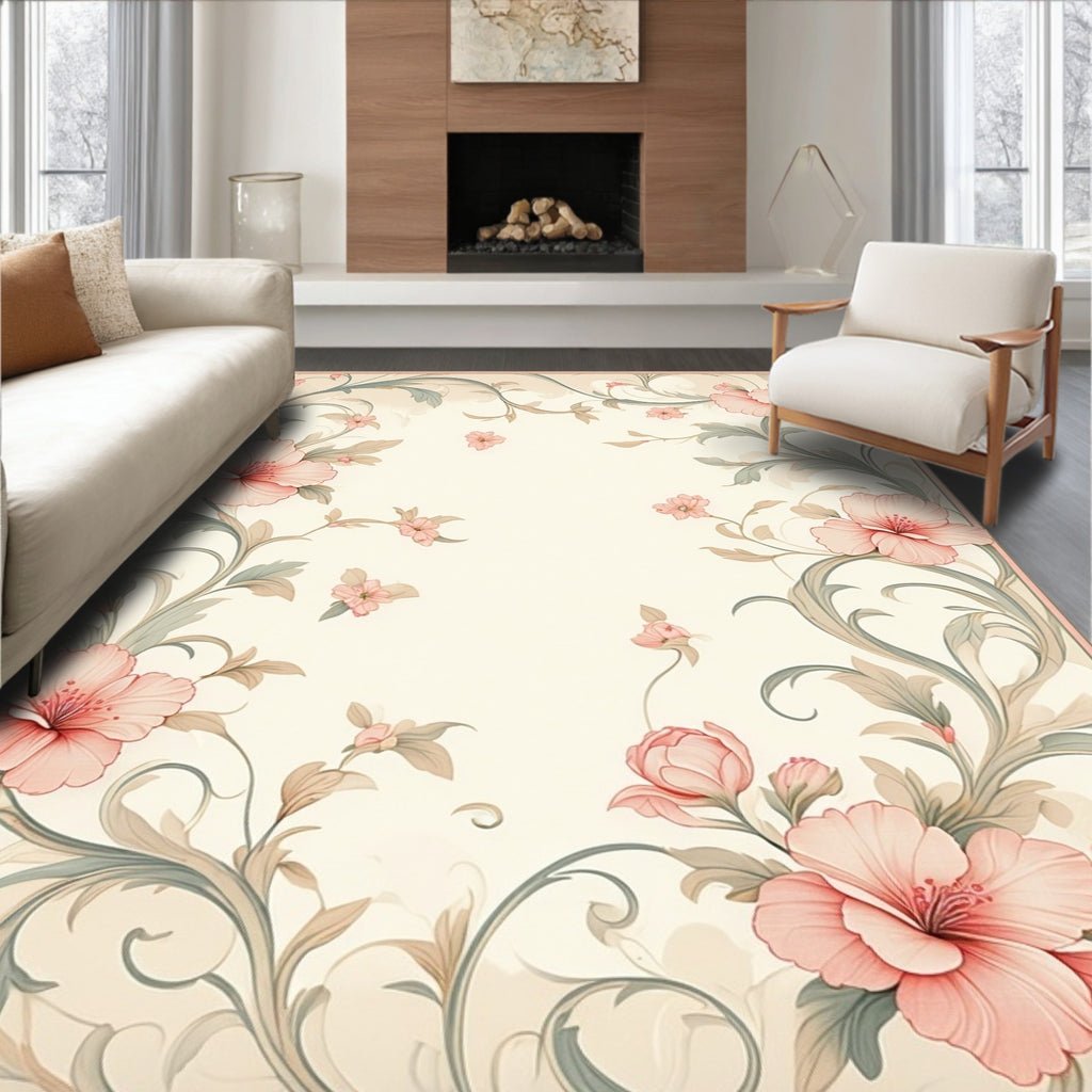 Delicate Floral Swirls Pastel Rug